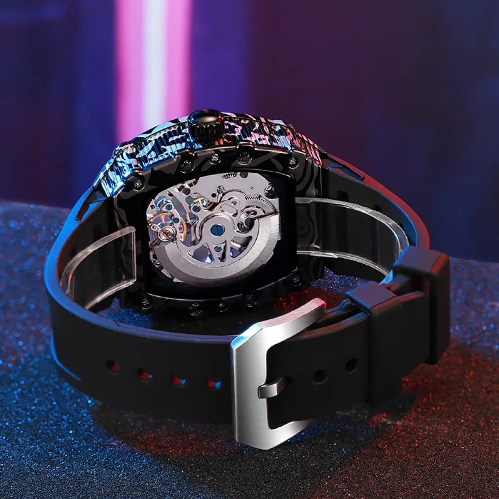 Men's Starry Skeleton Flywheel Automatic Mechanical Watch Precision Imitation yam slowness Carbon Fiber Alloy Shell Watch Waterproof Luminous Luxury Design Tonneau Watches 