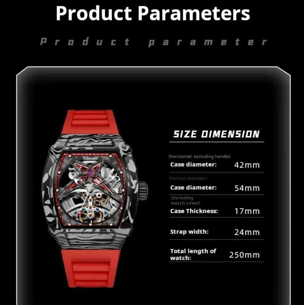 Men's Starry Skeleton Flywheel Automatic Mechanical Watch Precision Imitation yam slowness Carbon Fiber Alloy Shell Watch Waterproof Luminous Luxury Design Tonneau Watches 