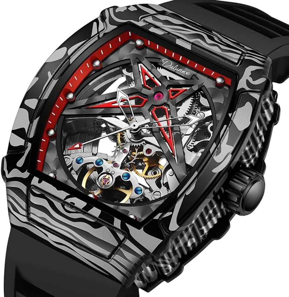 Men's Starry Skeleton Flywheel Automatic Mechanical Watch Precision Imitation yam slowness Carbon Fiber Alloy Shell Watch Waterproof Luminous Luxury Design Tonneau Watches 