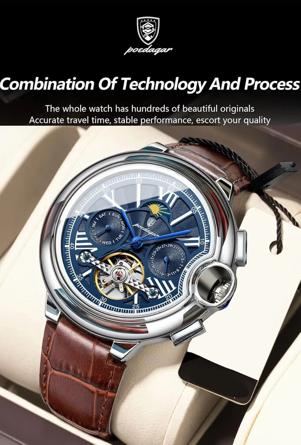 Men's Tourbillon Watches Automatic Mechanical Wrist Watch ephemeral pilot garbage plunge wound exhort Multifunctional Waterproof Sport Male Clock Men Casual Business Watch Fashion 