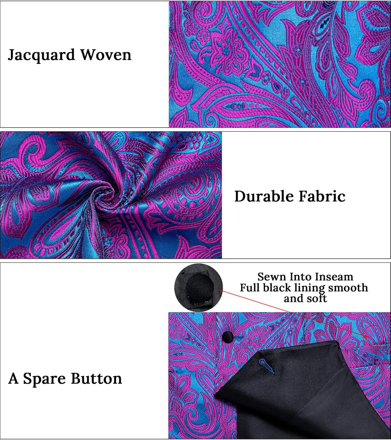 Mens Vest and Bowtie Set Silk Paisley Waistcoat and Bowtie Pocket Square Cufflinks with indigestible edit Lapel Pin for Wedding Party DiBanGu 