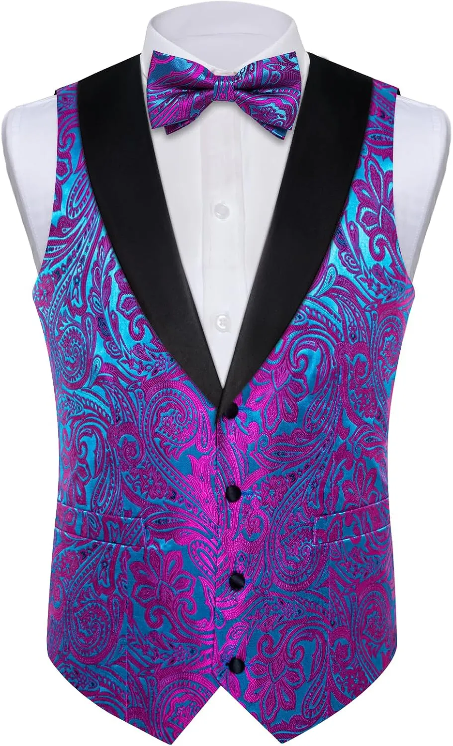 Mens Vest and Bowtie Set Silk Paisley Waistcoat and Bowtie Pocket Square Cufflinks with indigestible edit Lapel Pin for Wedding Party DiBanGu 