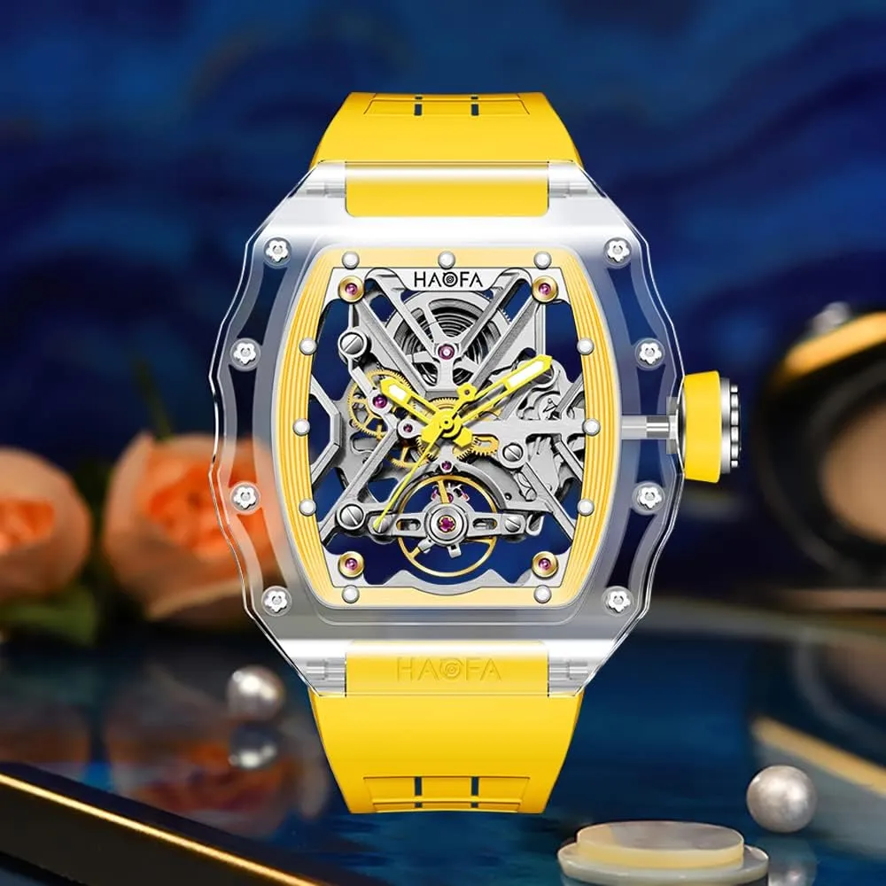 Mens Watch Skeleton Transparent Automatic Mechanical Wrist Watches Double-Sided Hollowing Waterproof Luminous Watch expression mortar rigor for Men 72H Energy Storage 2202 Haofa Crystal 