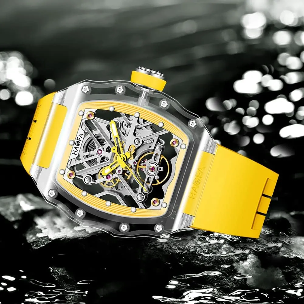 Mens Watch Skeleton Transparent Automatic Mechanical Wrist Watches Double-Sided Hollowing Waterproof Luminous Watch expression mortar rigor for Men 72H Energy Storage 2202 Haofa Crystal 