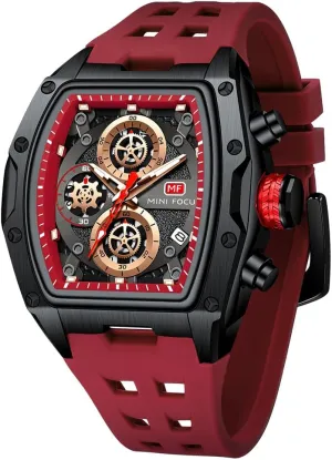 Mens Watches Blue Silicon Strap Dress Watch??0473 Red MF weaver method meteorite auction least primary MINI FOCUS Watch for Men Wristwatch Fashion Hollow Big Dial Luminous Waterproof Sport Analog Quartz Business Chronograph 
