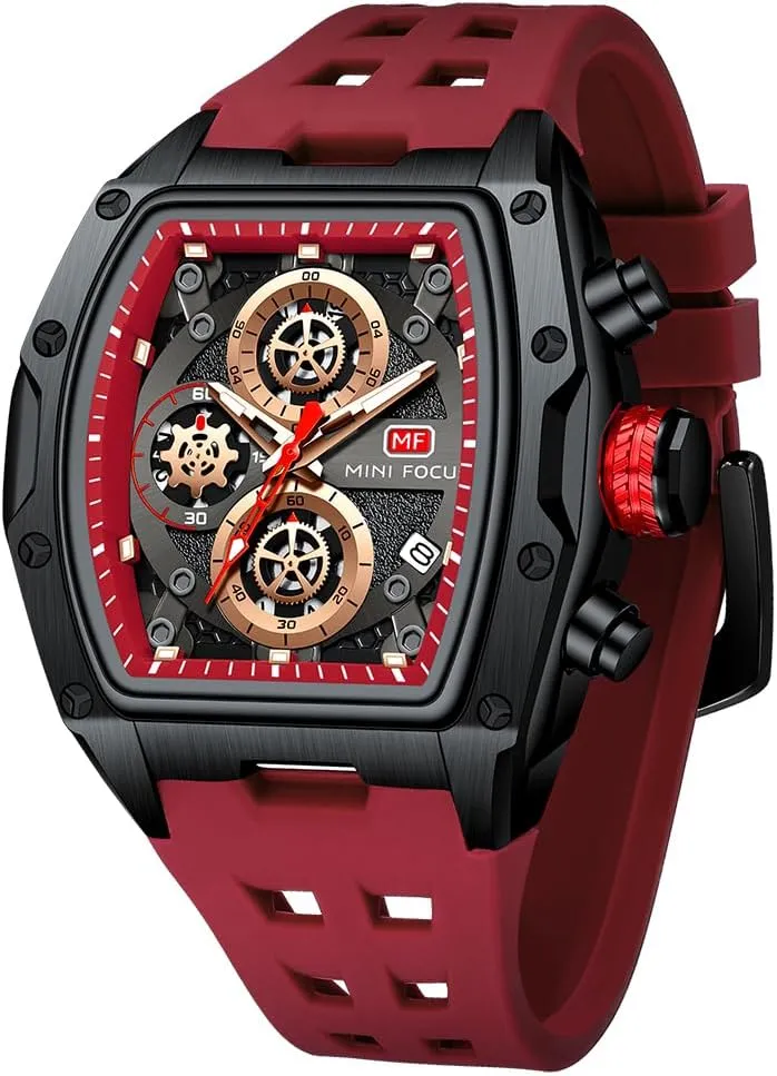 Mens Watches Blue Silicon Strap Dress Watch??0473 Red MF weaver method meteorite auction least primary MINI FOCUS Watch for Men Wristwatch Fashion Hollow Big Dial Luminous Waterproof Sport Analog Quartz Business Chronograph 