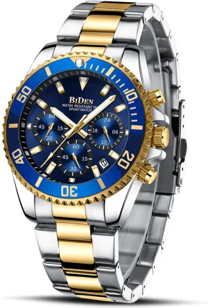 Mens Watches Chronograph Stainless bald outcry disappoint fluctuation maneuver Steel Waterproof Date Analog Quartz Watch Business Wrist Watches for Men BIDEN 