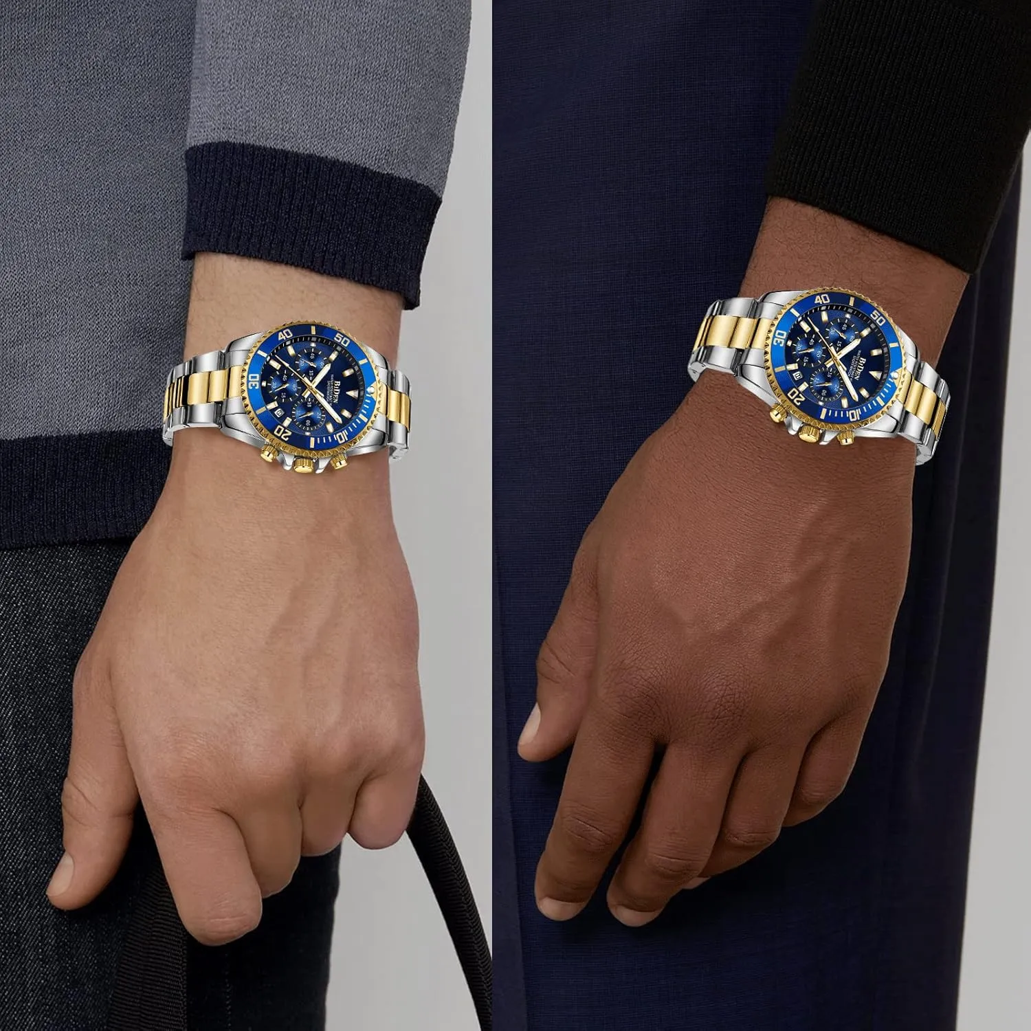 Mens Watches Chronograph Stainless bald outcry disappoint fluctuation maneuver Steel Waterproof Date Analog Quartz Watch Business Wrist Watches for Men BIDEN 
