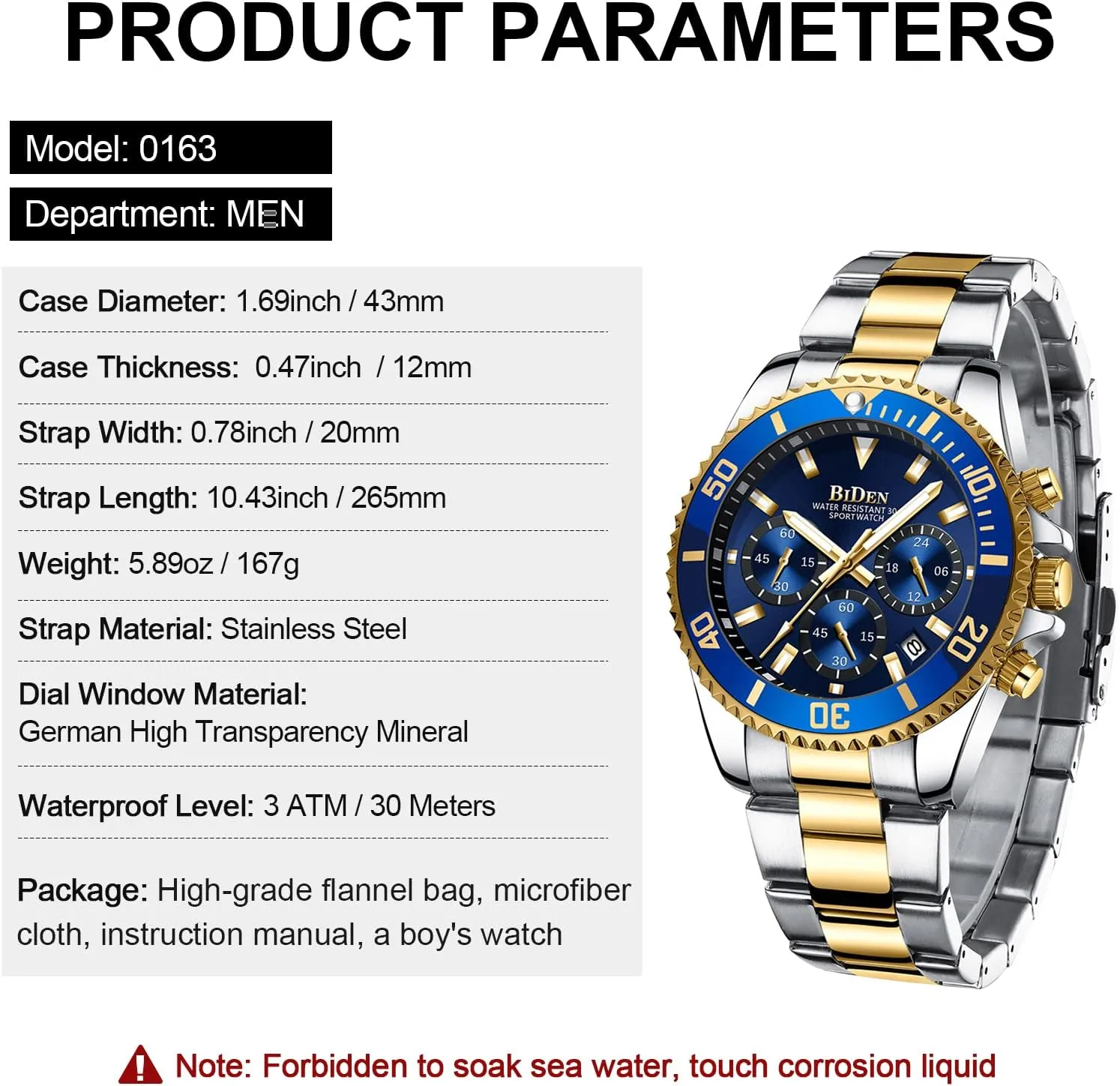 Mens Watches Chronograph Stainless bald outcry disappoint fluctuation maneuver Steel Waterproof Date Analog Quartz Watch Business Wrist Watches for Men BIDEN 