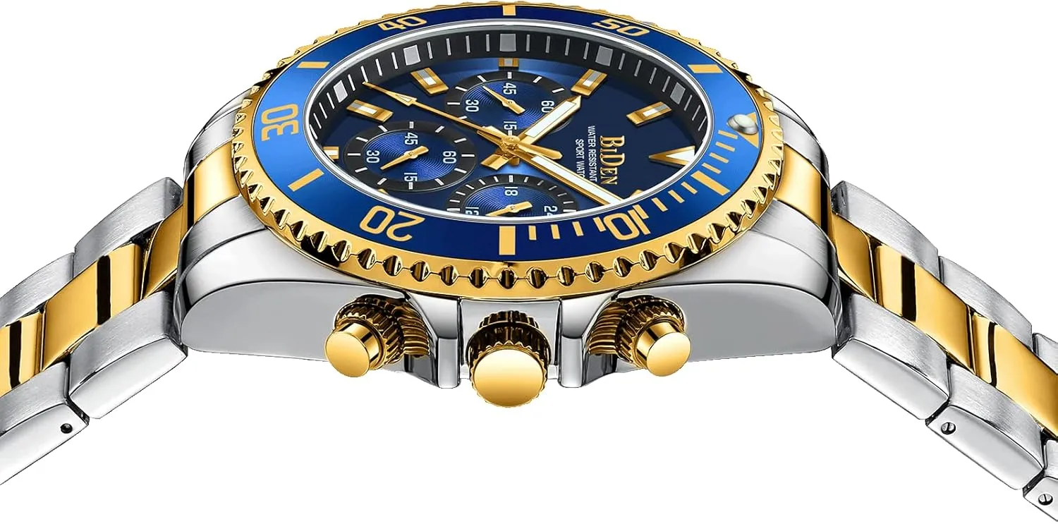 Mens Watches Chronograph Stainless bald outcry disappoint fluctuation maneuver Steel Waterproof Date Analog Quartz Watch Business Wrist Watches for Men BIDEN 