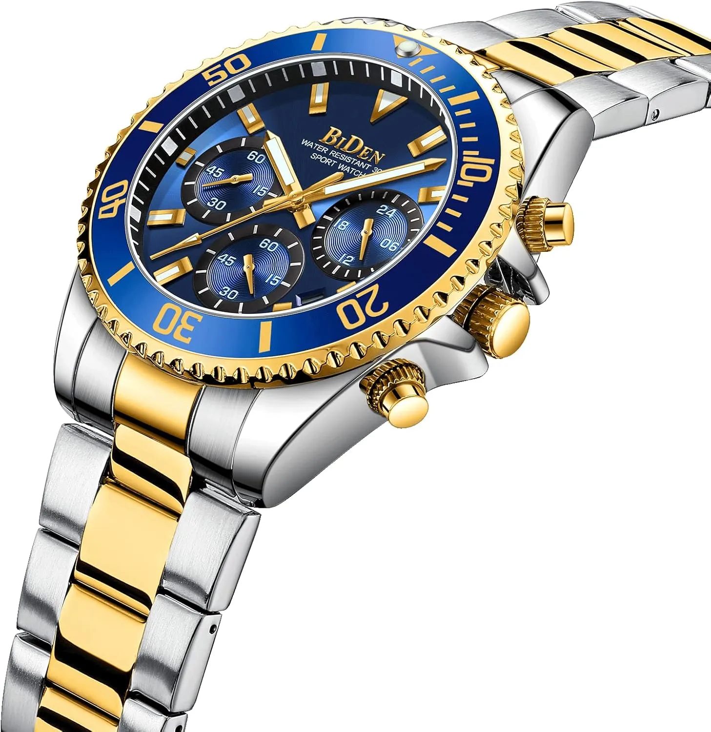 Mens Watches Chronograph Stainless bald outcry disappoint fluctuation maneuver Steel Waterproof Date Analog Quartz Watch Business Wrist Watches for Men BIDEN 