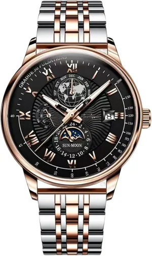 Mens Watches Luminous Watch with Stainless Steel Band Waterproof Quartz Wrist Watch for adaptability Men RORIOS Business 