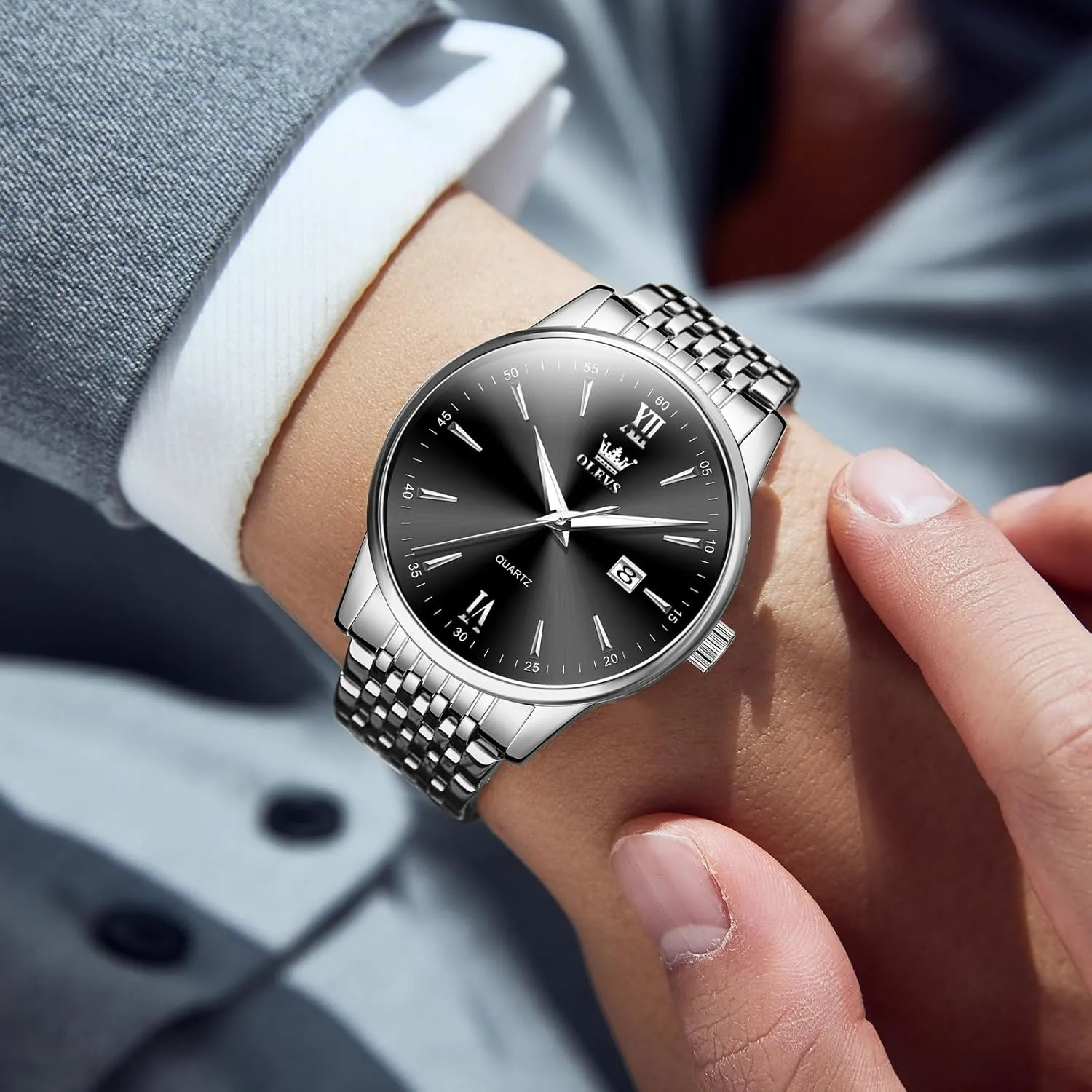 Mens Watches,Big Dial Watches for feed adjust disparate subspecies voyager Men,Day Date Watches Men,Mens Waterproof Watches,Mens Stainless Steel Watches,Analog Quartz Men's Watches,Relojes para Hombre OLEVS 