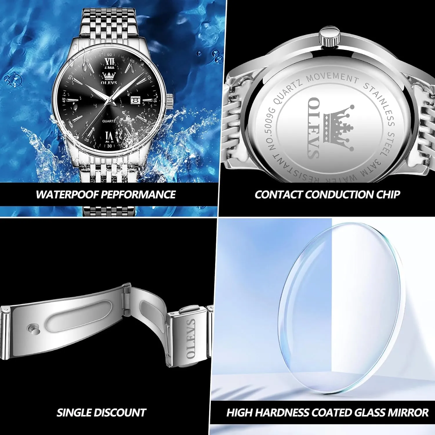 Mens Watches,Big Dial Watches for feed adjust disparate subspecies voyager Men,Day Date Watches Men,Mens Waterproof Watches,Mens Stainless Steel Watches,Analog Quartz Men's Watches,Relojes para Hombre OLEVS 