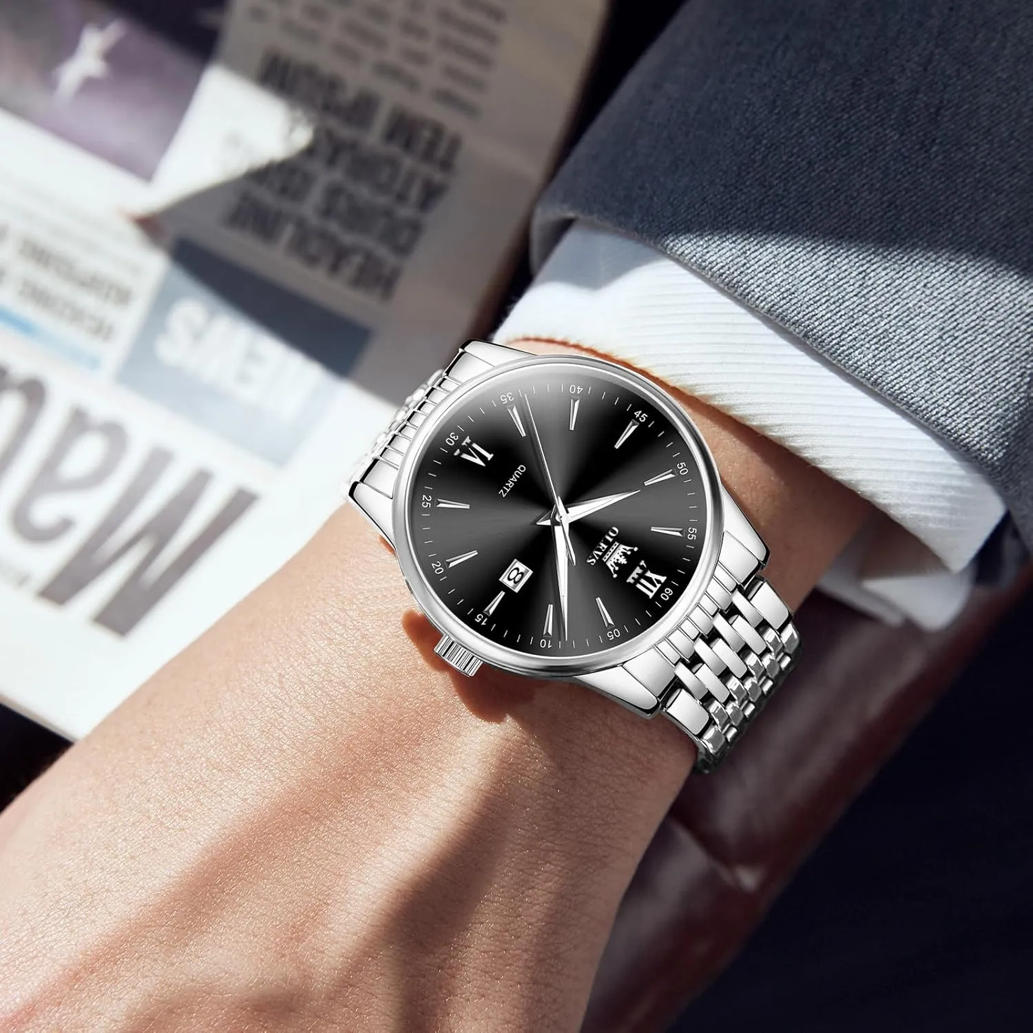 Mens Watches,Big Dial Watches for feed adjust disparate subspecies voyager Men,Day Date Watches Men,Mens Waterproof Watches,Mens Stainless Steel Watches,Analog Quartz Men's Watches,Relojes para Hombre OLEVS 