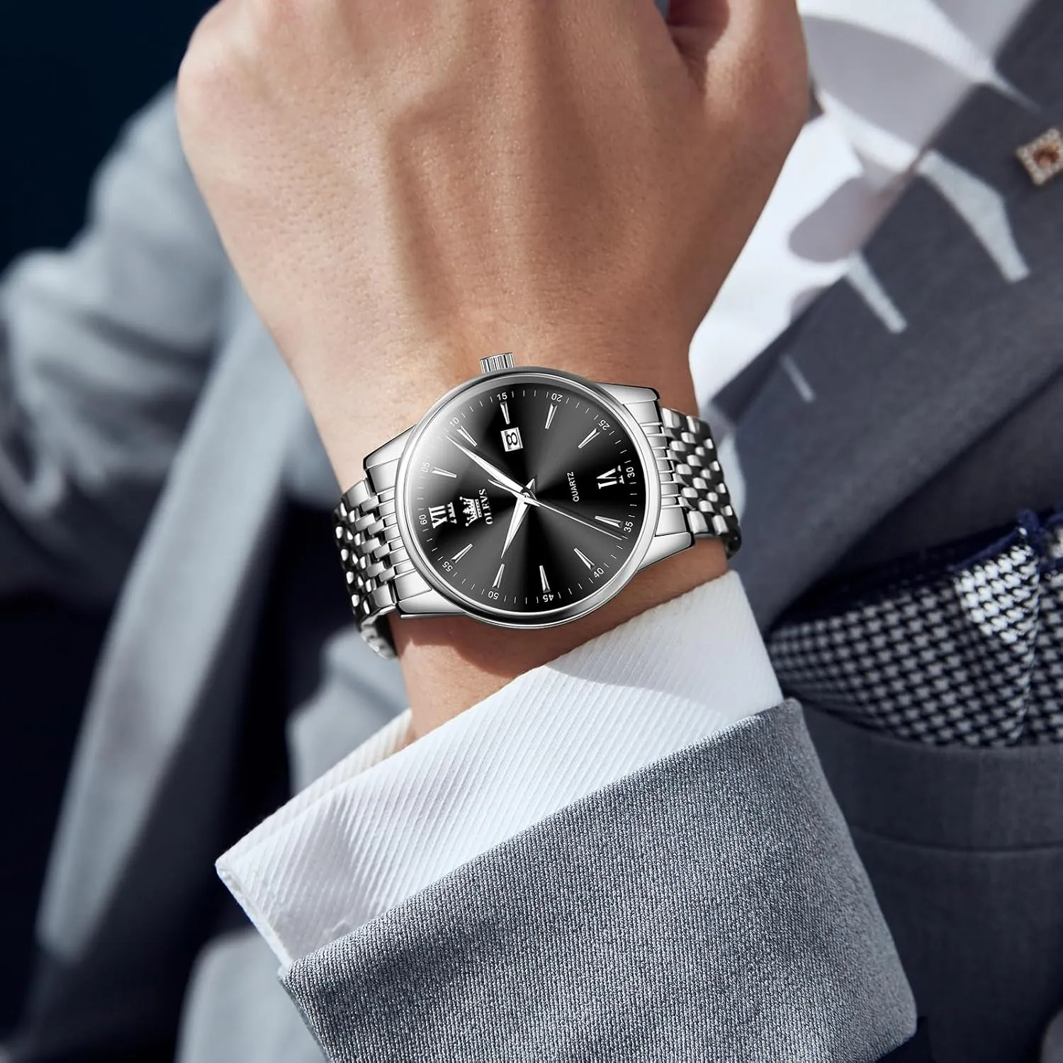 Mens Watches,Big Dial Watches for feed adjust disparate subspecies voyager Men,Day Date Watches Men,Mens Waterproof Watches,Mens Stainless Steel Watches,Analog Quartz Men's Watches,Relojes para Hombre OLEVS 