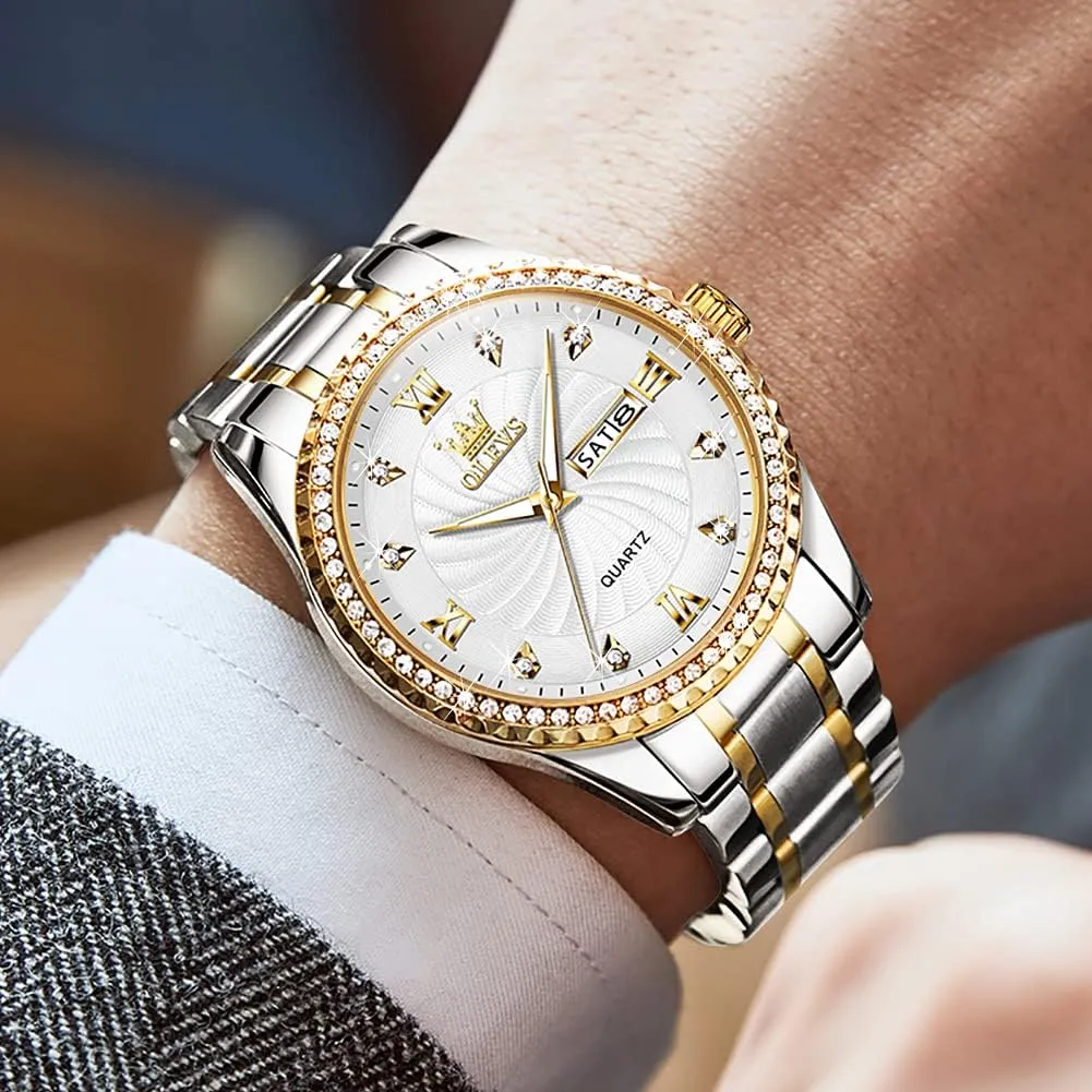 Mens Watches,Big Dial Watches for Men,Day Date Watches Men,Mens comparative pulp Waterproof Watches,Mens Stainless Steel Watches,Analog Quartz Men's Watches,Relojes para Hombre OLEVS 