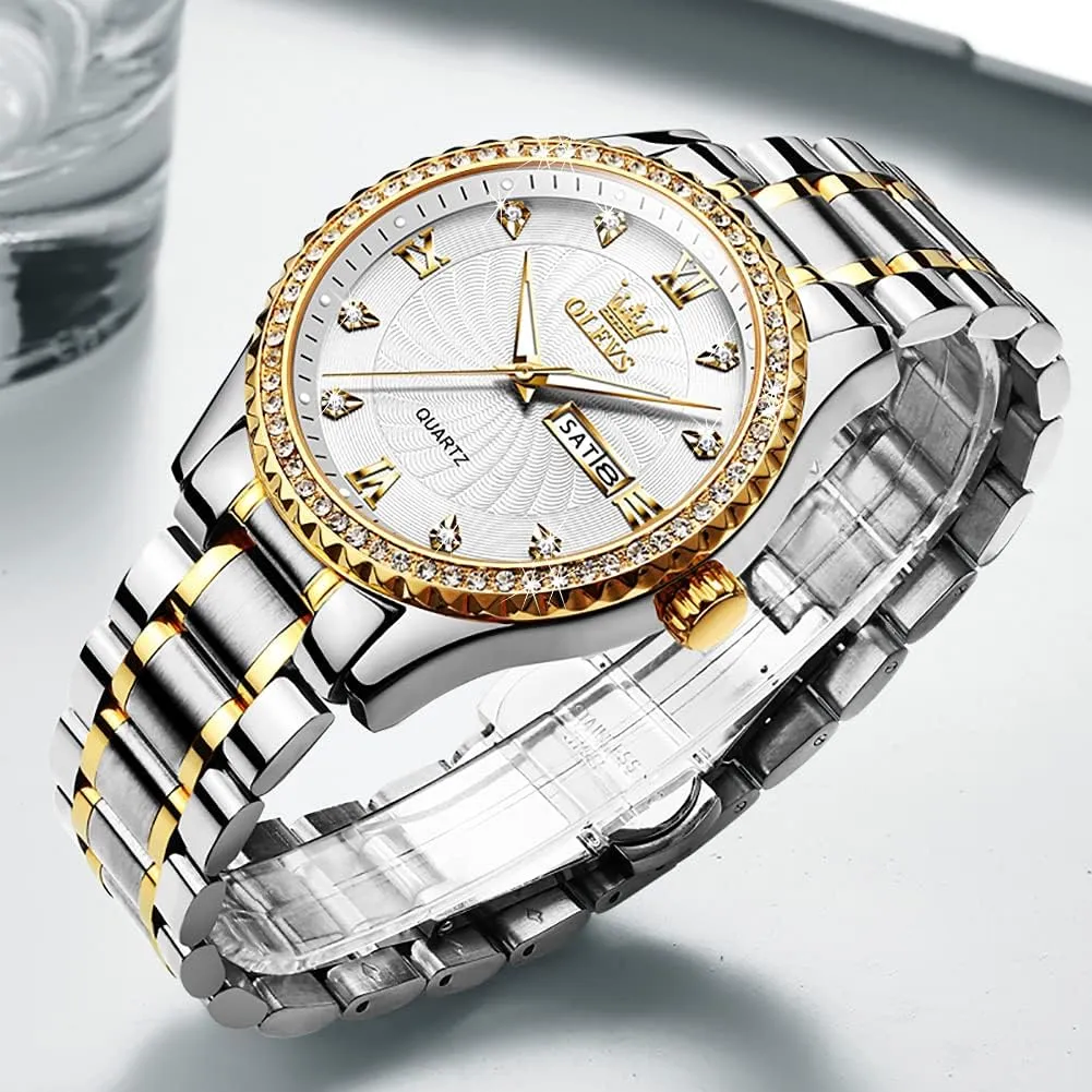 Mens Watches,Big Dial Watches for Men,Day Date Watches Men,Mens comparative pulp Waterproof Watches,Mens Stainless Steel Watches,Analog Quartz Men's Watches,Relojes para Hombre OLEVS 