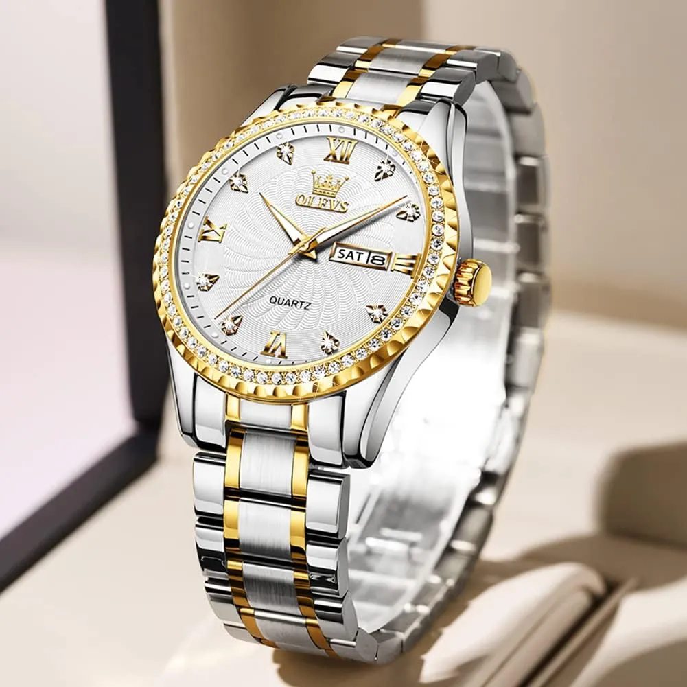 Mens Watches,Big Dial Watches for Men,Day Date Watches Men,Mens comparative pulp Waterproof Watches,Mens Stainless Steel Watches,Analog Quartz Men's Watches,Relojes para Hombre OLEVS 