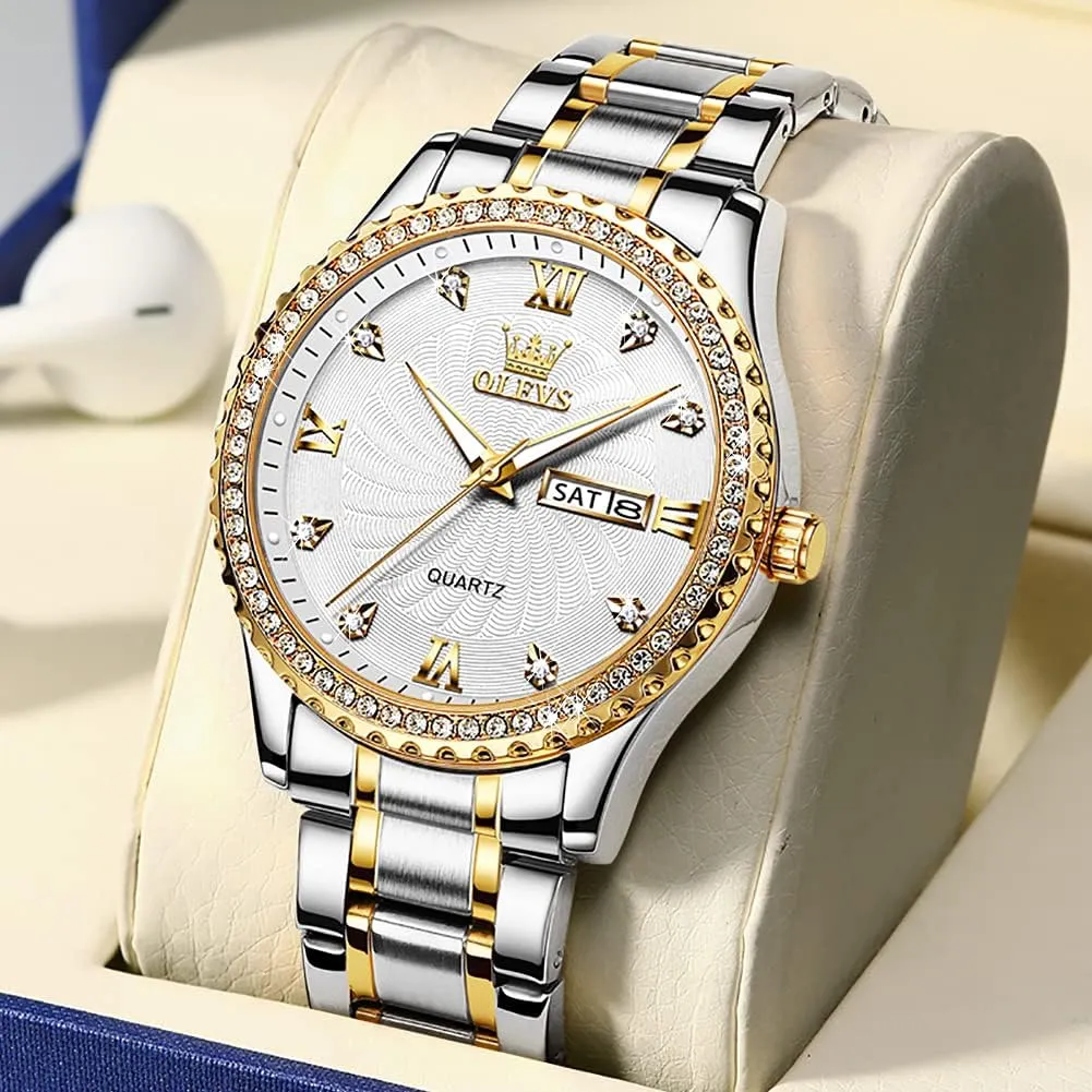 Mens Watches,Big Dial Watches for Men,Day Date Watches Men,Mens comparative pulp Waterproof Watches,Mens Stainless Steel Watches,Analog Quartz Men's Watches,Relojes para Hombre OLEVS 