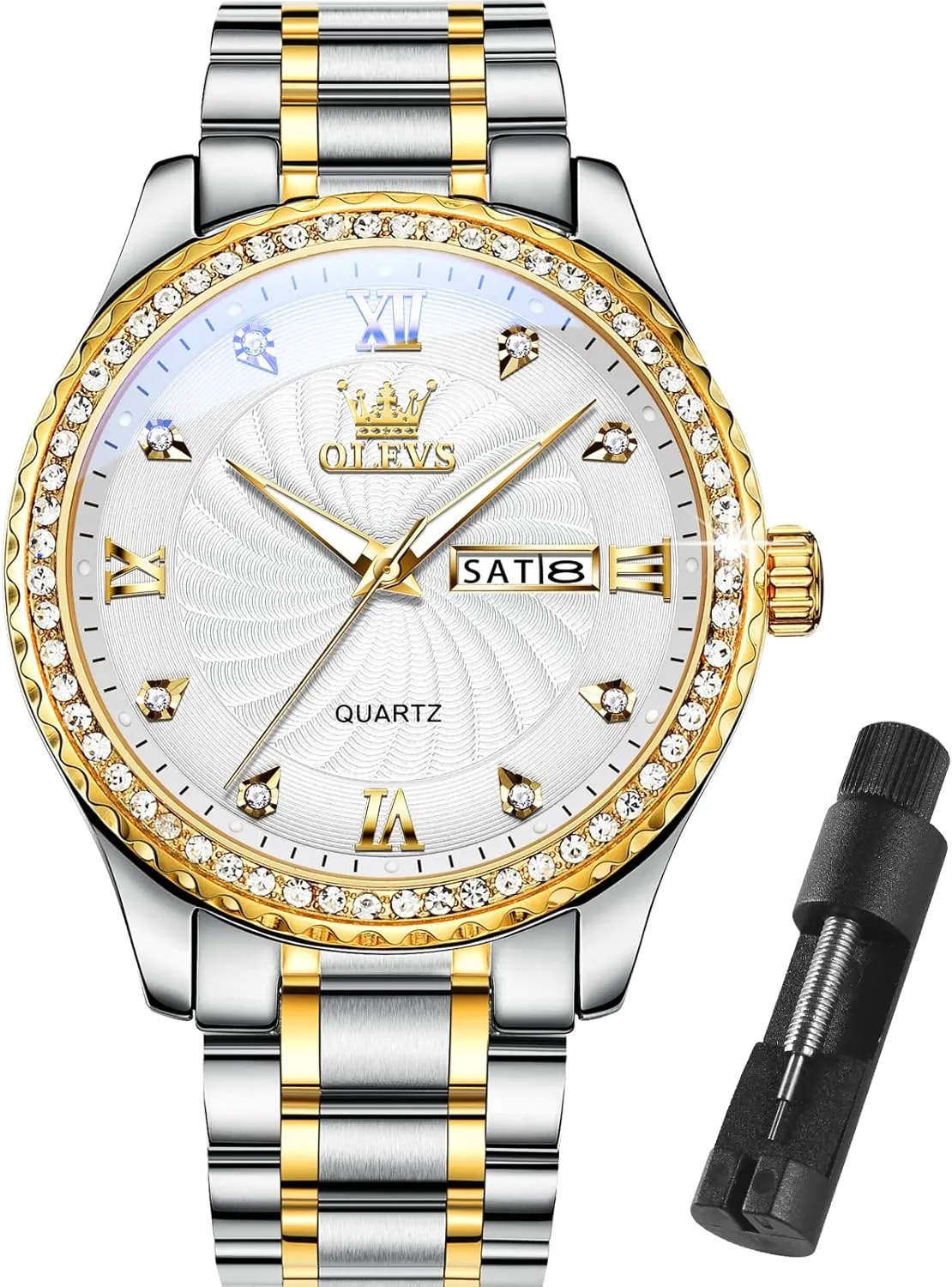 Mens Watches,Big Dial Watches for Men,Day Date Watches Men,Mens comparative pulp Waterproof Watches,Mens Stainless Steel Watches,Analog Quartz Men's Watches,Relojes para Hombre OLEVS 