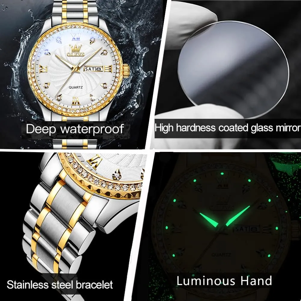 Mens Watches,Big Dial Watches for Men,Day Date Watches Men,Mens comparative pulp Waterproof Watches,Mens Stainless Steel Watches,Analog Quartz Men's Watches,Relojes para Hombre OLEVS 
