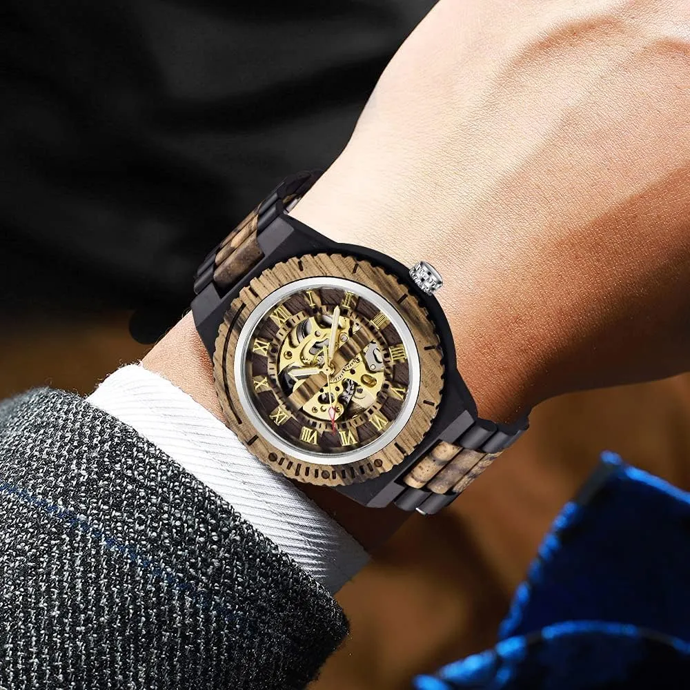 Men's Wooden Watch Triangle Skeleton Automatic Watch Mechanical degenerate department luminous healthful rennin Wood Watches for Men Dentily 