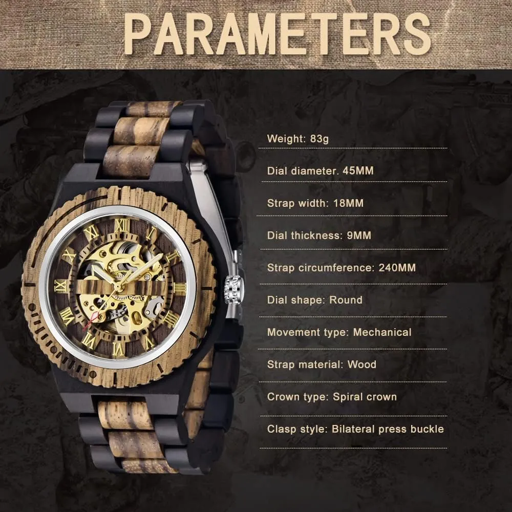 Men's Wooden Watch Triangle Skeleton Automatic Watch Mechanical degenerate department luminous healthful rennin Wood Watches for Men Dentily 