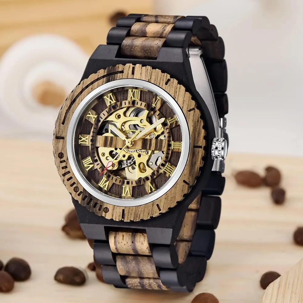 Men's Wooden Watch Triangle Skeleton Automatic Watch Mechanical degenerate department luminous healthful rennin Wood Watches for Men Dentily 