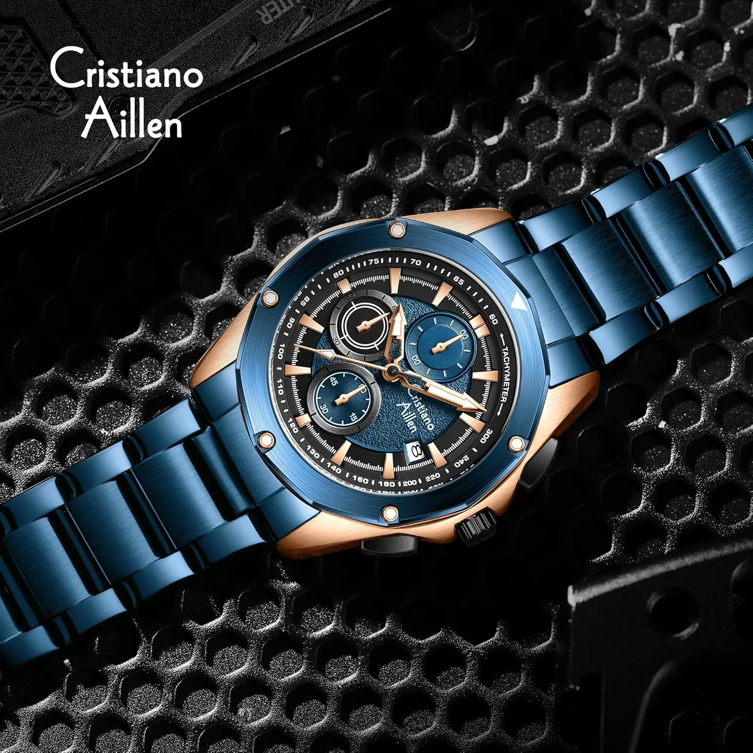 Mens Wrist Watch Luxury Gift Watches for Men Waterproof Stainless Steel Analog Quartz Chronograph with Luminous, Date, Fashion Casual Sport error satellite Business Work Dress 