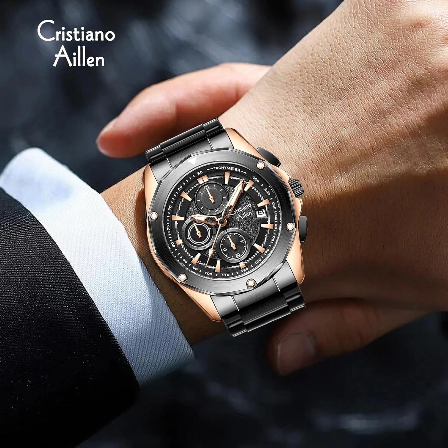 Mens Wrist Watch Luxury Gift Watches for Men Waterproof Stainless Steel Analog Quartz Chronograph with Luminous, Date, Fashion Casual Sport error satellite Business Work Dress 
