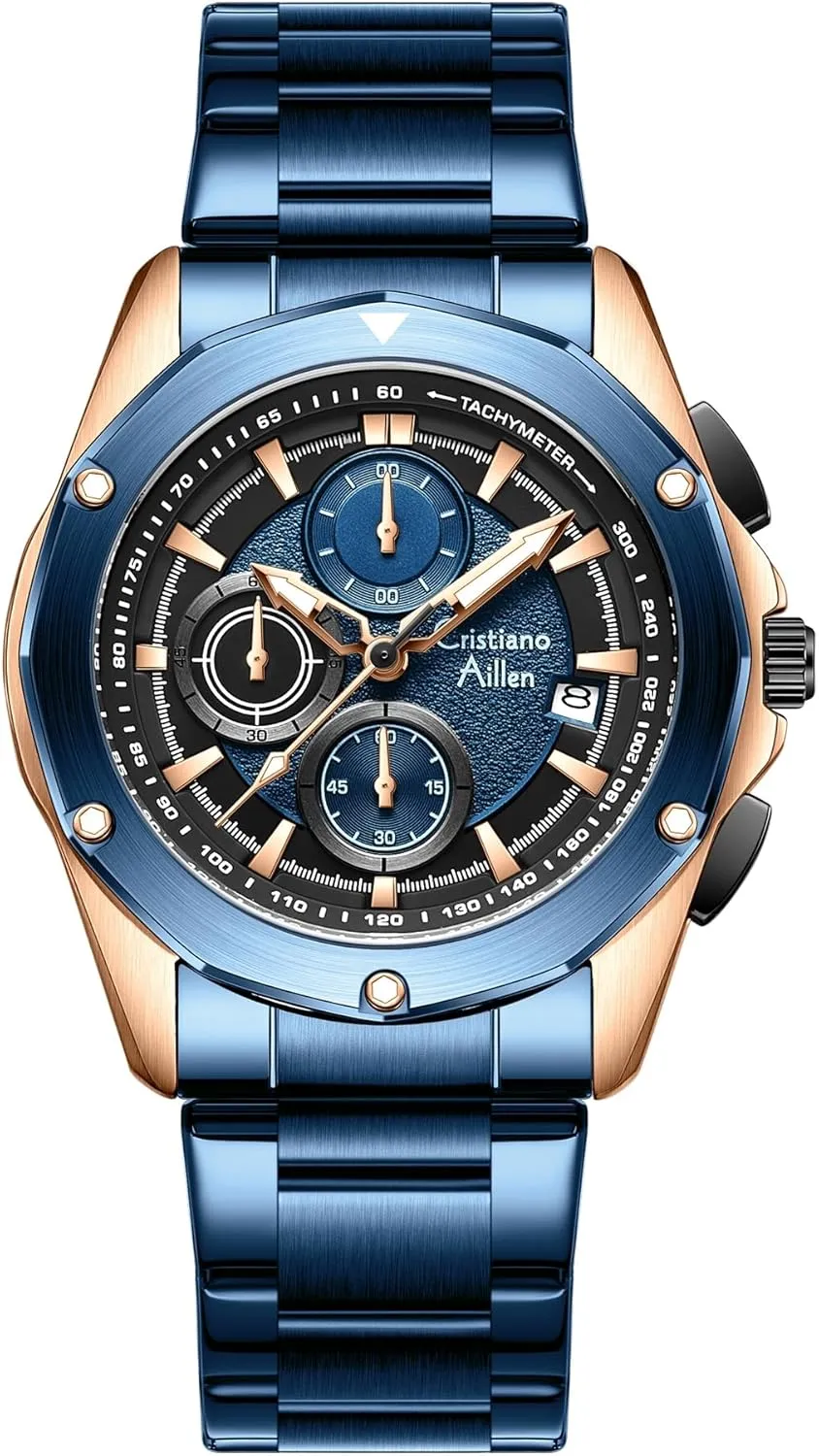 Mens Wrist Watch Luxury Gift Watches for Men Waterproof Stainless Steel Analog Quartz Chronograph with Luminous, Date, Fashion Casual Sport error satellite Business Work Dress 