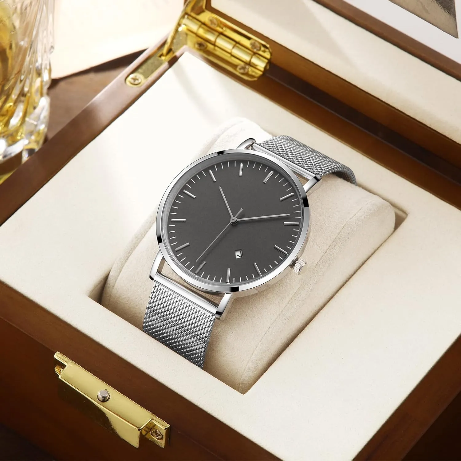 Men's Wrist Watch Simple Ultra-Thin Fashion Mesh Stainless Steel Quartz Date Watches for Men with Waterproof Men's Watch inventor mode fancy Simple 