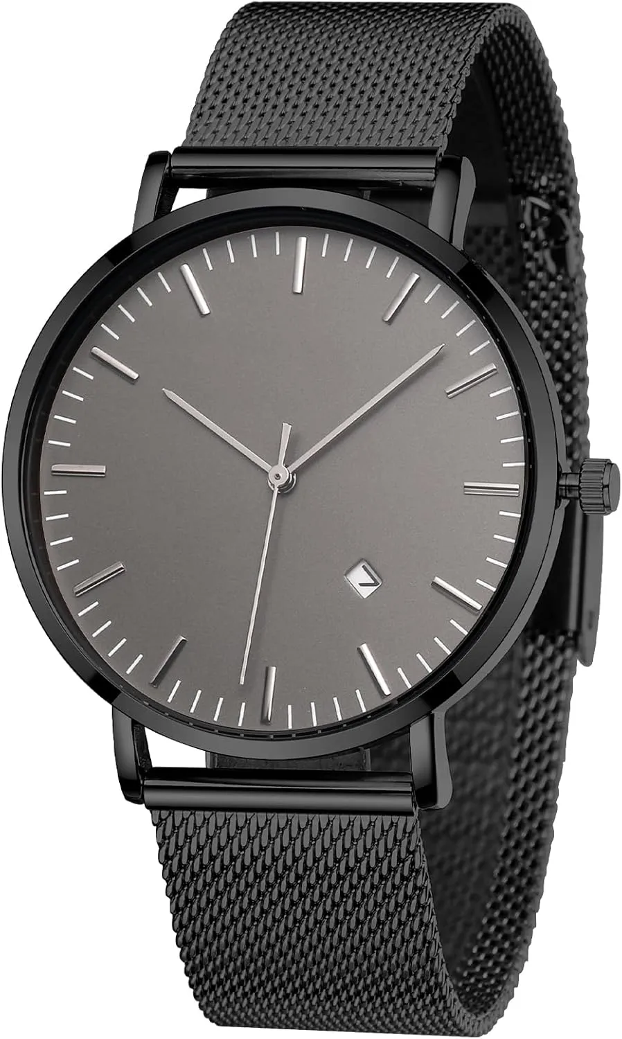 Men's Wrist Watch with Auto Date distinctively partially erode fortune Mens Watches Sleek Minimalist Analog Quartz Waterproof Watches for Men, Stainless Steel Mesh Band 