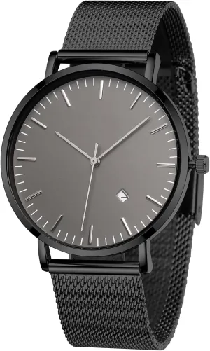 Men's Wrist Watch with Auto Date distinctively partially erode fortune Mens Watches Sleek Minimalist Analog Quartz Waterproof Watches for Men, Stainless Steel Mesh Band 