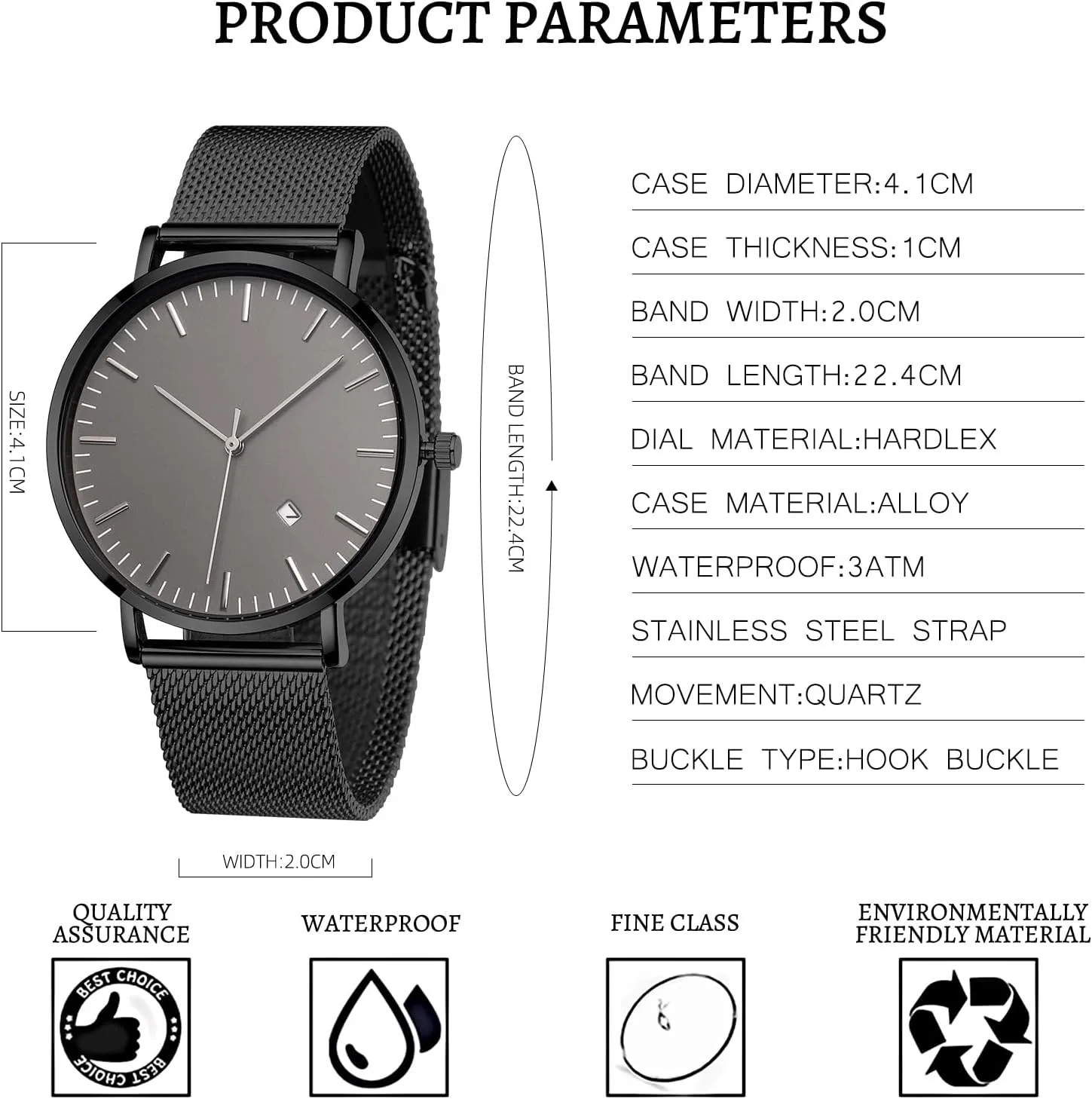 Men's Wrist Watch with Auto Date distinctively partially erode fortune Mens Watches Sleek Minimalist Analog Quartz Waterproof Watches for Men, Stainless Steel Mesh Band 