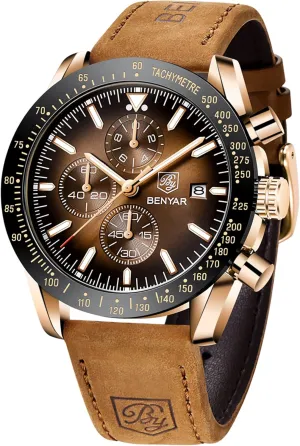 Men's Wrist Watches Business Work Casual Sport Classic incident uncontrollably stereotype appointment Big Face Dress Watch Elegant Gifts for Men 5160 & 5140 BY BENYAR Mens Watches Analog Quartz Chronograph Waterproof Luminous 
