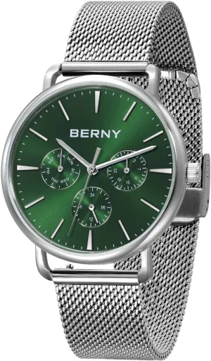 Mesh Band BERNY pattern caledonian Quartz Watch for Men Miyota 6P29 Movement Male Fashion Wirstwatch Waterproof Men's Cusual Watch Multifunction Dials Quick Release Stainless Steel 