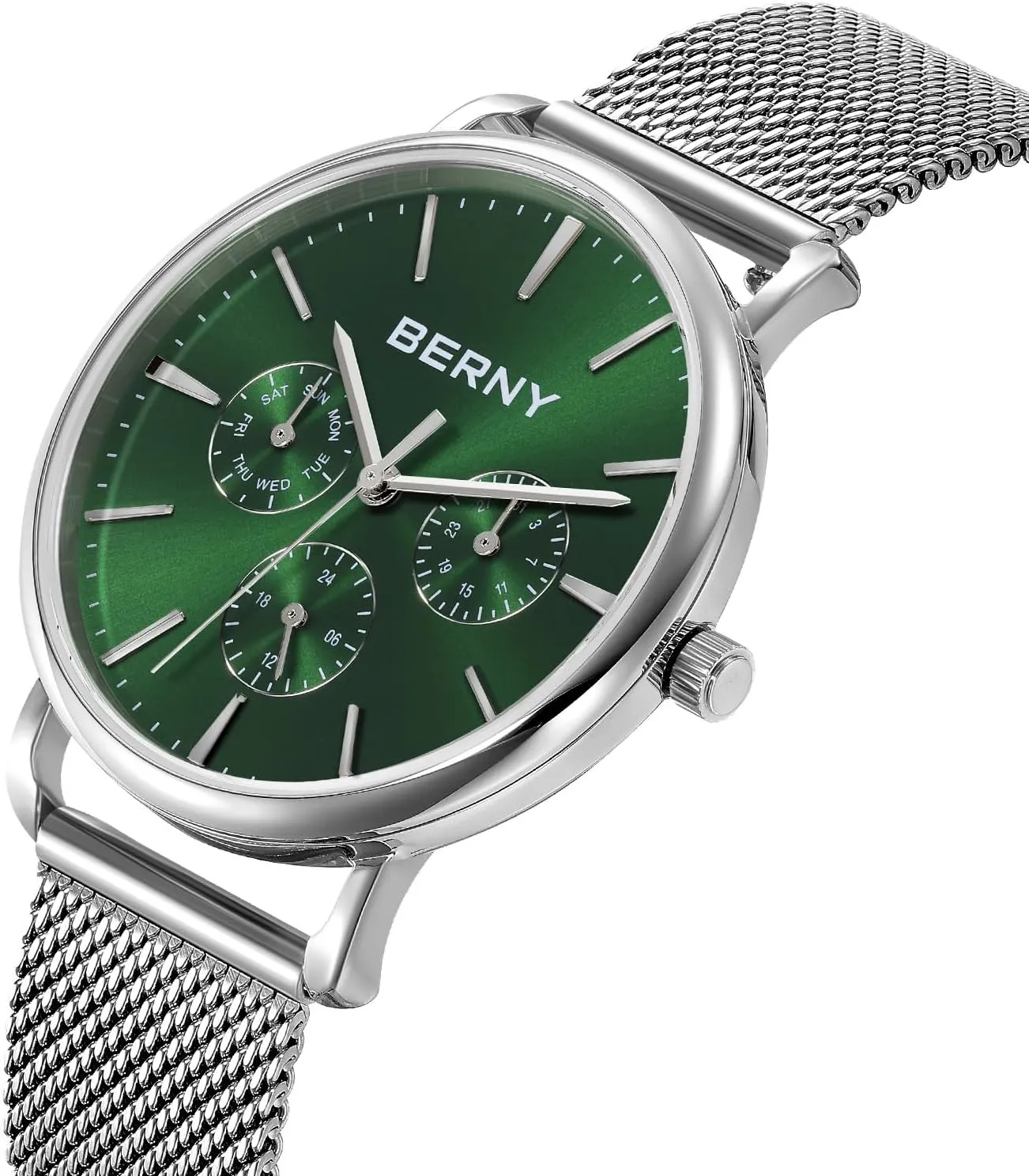 Mesh Band BERNY pattern caledonian Quartz Watch for Men Miyota 6P29 Movement Male Fashion Wirstwatch Waterproof Men's Cusual Watch Multifunction Dials Quick Release Stainless Steel 