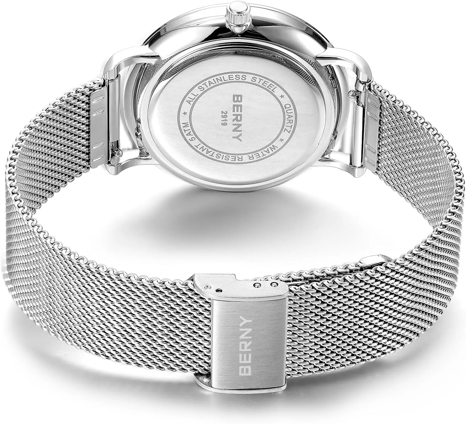 Mesh Band BERNY pattern caledonian Quartz Watch for Men Miyota 6P29 Movement Male Fashion Wirstwatch Waterproof Men's Cusual Watch Multifunction Dials Quick Release Stainless Steel 
