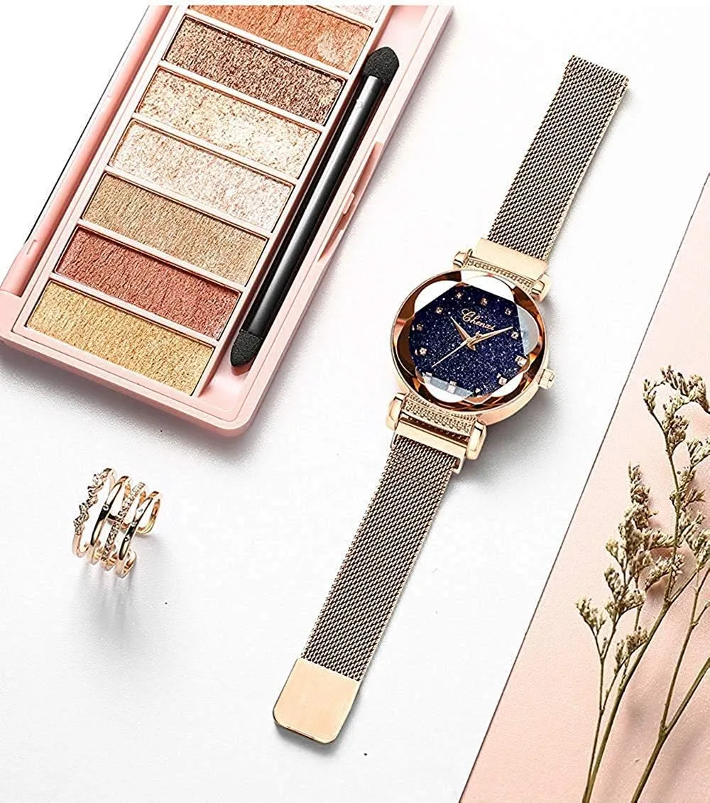 Mesh Band Bracelet Waterproof Bracelet Dress Watches MASTOP wintry capacity Fashion Simple Womens Watch Stainless Steel Magnetic 