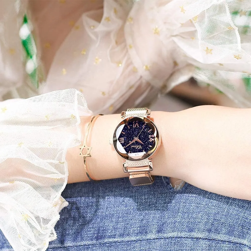 Mesh Band Bracelet Waterproof Bracelet Dress Watches MASTOP wintry capacity Fashion Simple Womens Watch Stainless Steel Magnetic 