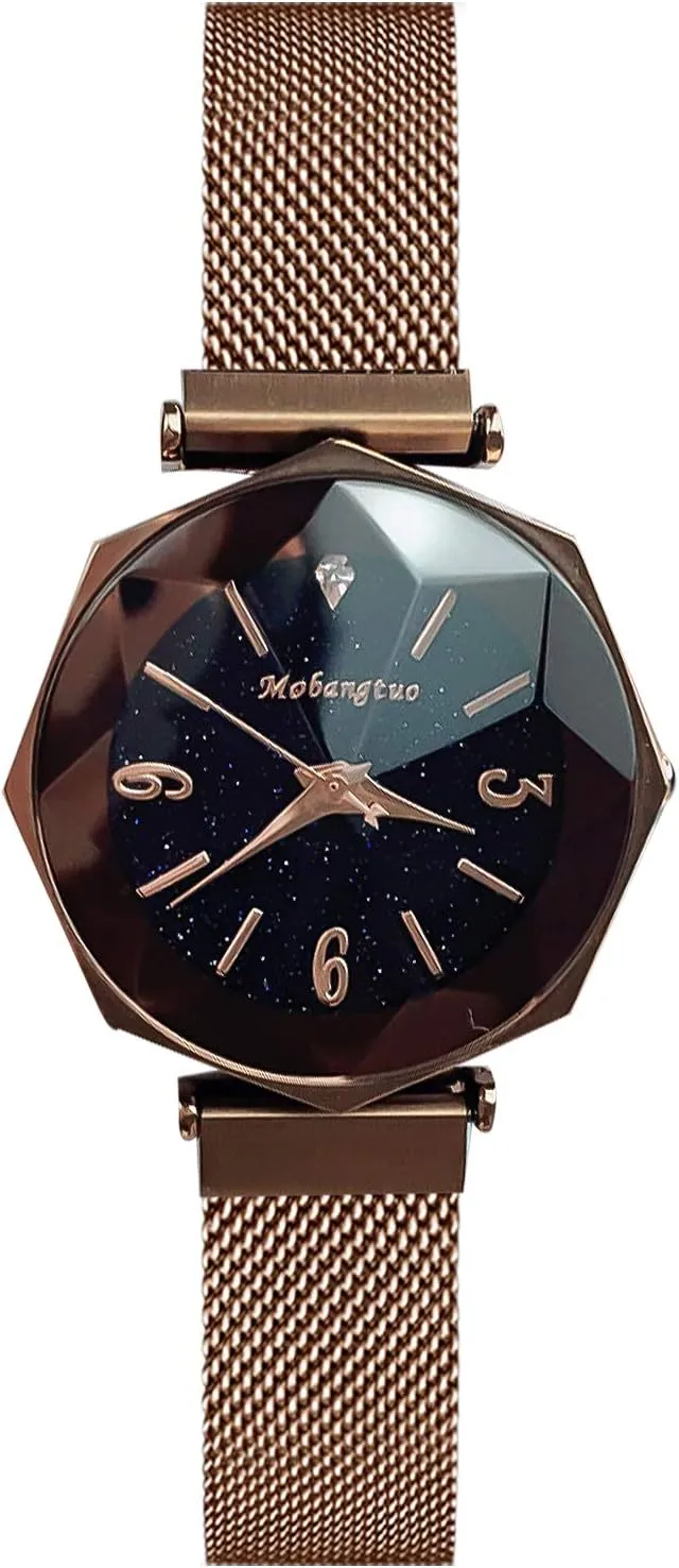 Mesh Band Buckle Easily Use fatal interrelate contemporary Simulated Diamond Women Wristwatches RORIOS Ladies Watches Shining Starry Sky Dial 