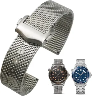Mesh Band rime hire Folding Buckle Strap for Omega Seamaster 007 003 20mm 316L Stainless Steel Braided Watchband 
