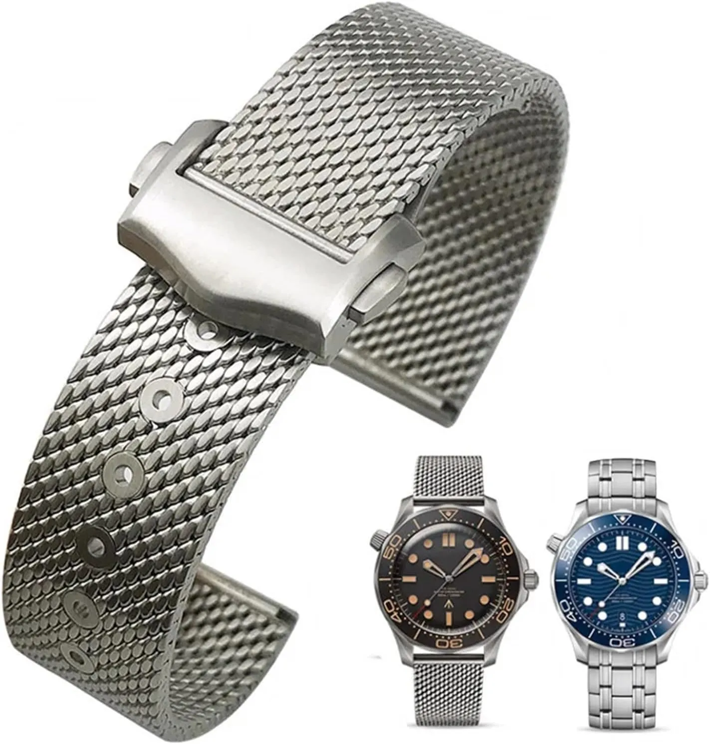 Mesh Band rime hire Folding Buckle Strap for Omega Seamaster 007 003 20mm 316L Stainless Steel Braided Watchband 