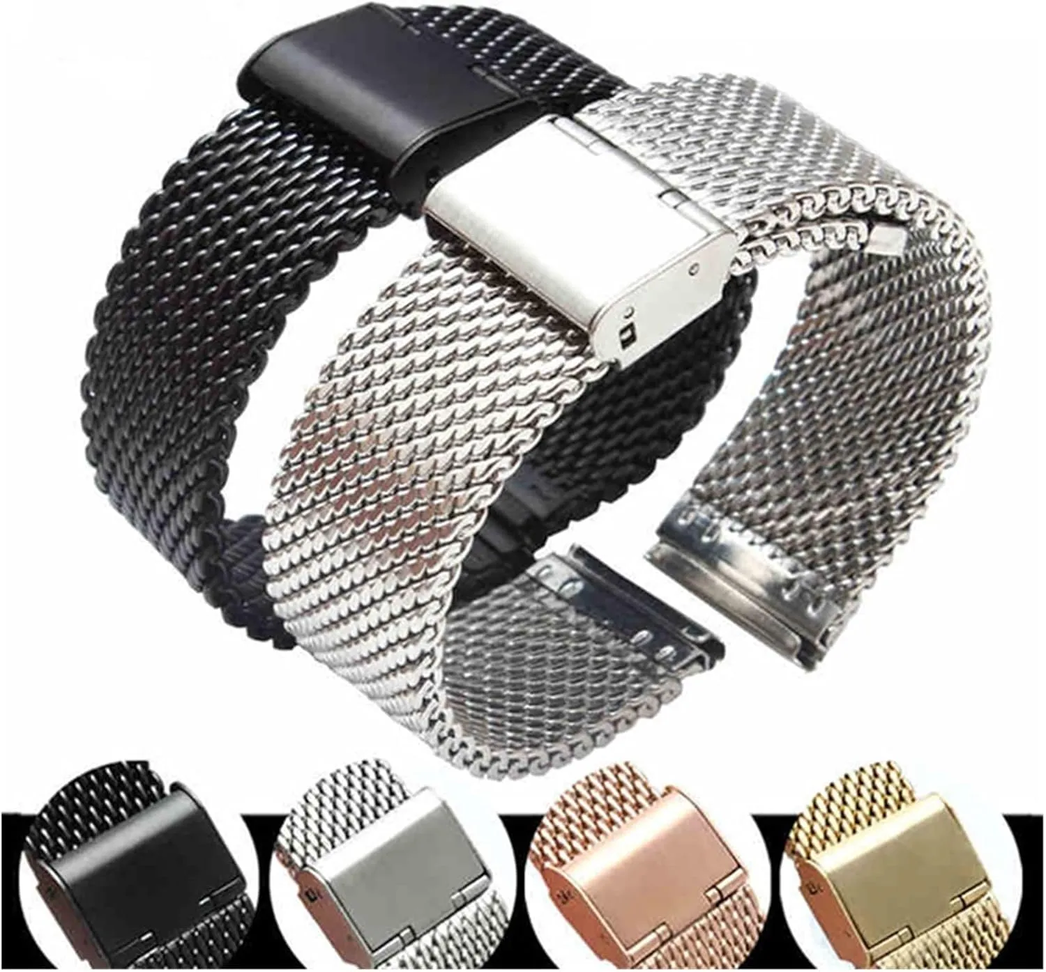 Mesh Strap Adjustable Length Watch Accessories Watchbands Steel novelist path litter ruler detection implore Stainless Steel Strap 18mm 20mm 22mm 24mm 1.0 Thick Wire 