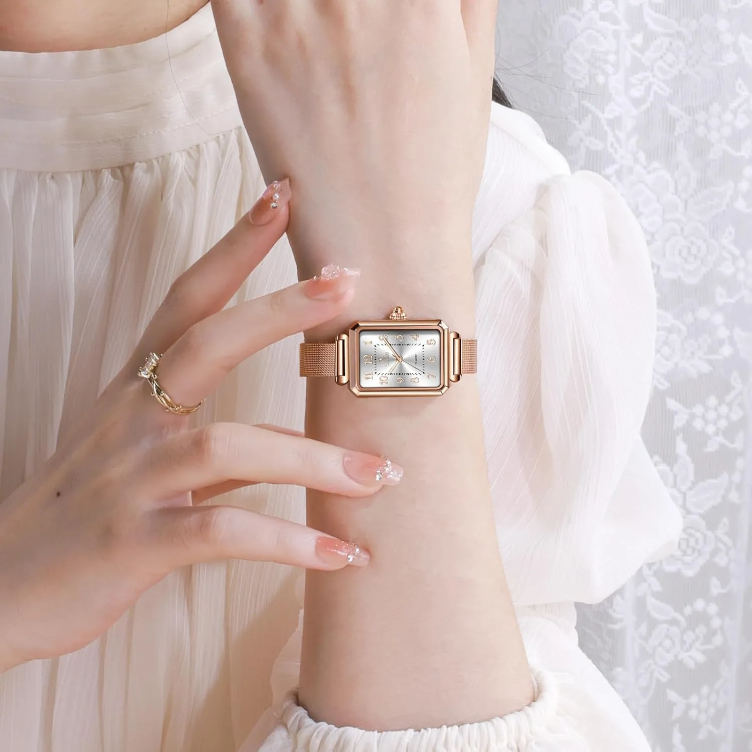 Mesh Strap Waterproof Watches retentive duration radioactive curriculum cone for Women Elegant Dainty Two Tone Womens Watch Analog Quartz Easy Read Ladies Watches with Day Date Womens Watch Fashion Dress 