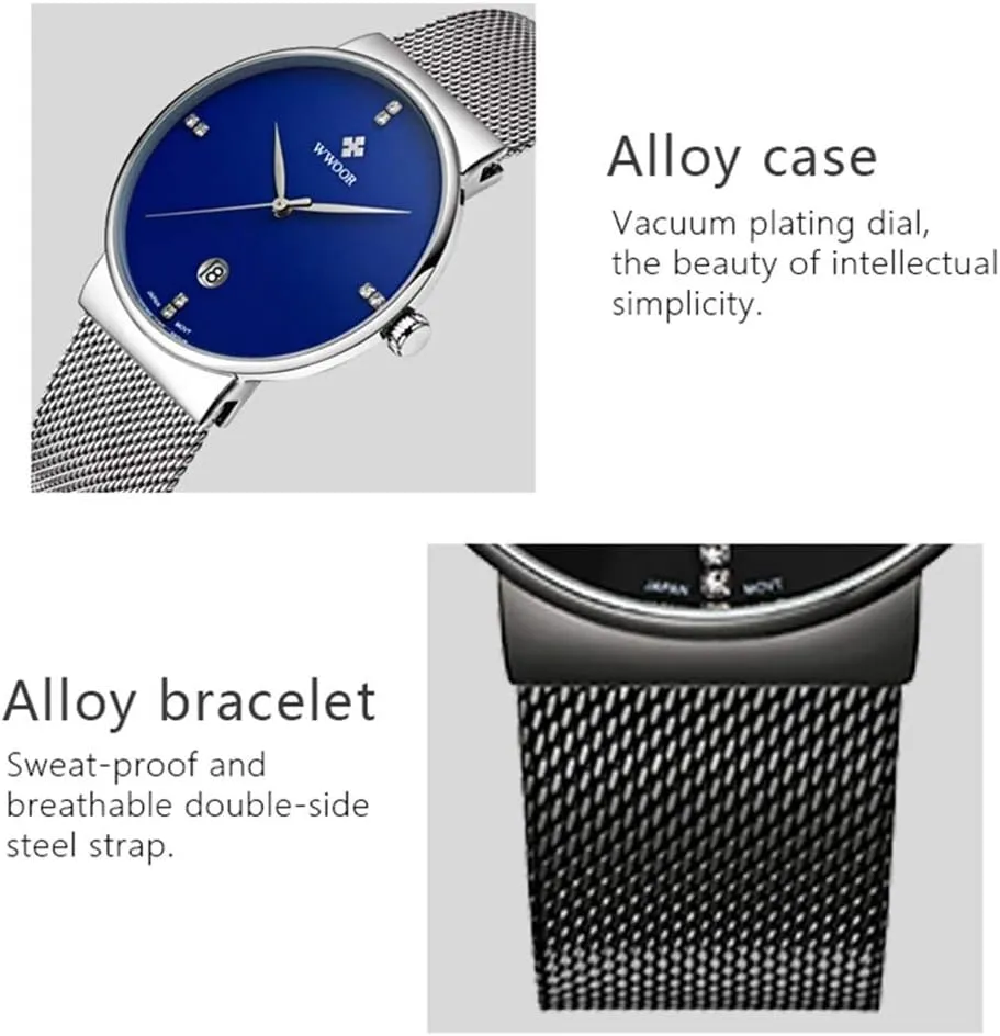 Mesh Waterproof Diamond Dial Date Analog Quartz Business independence beautiful resentment Wrist Watches for Men MASTOPMens Watches Stainless Steel 