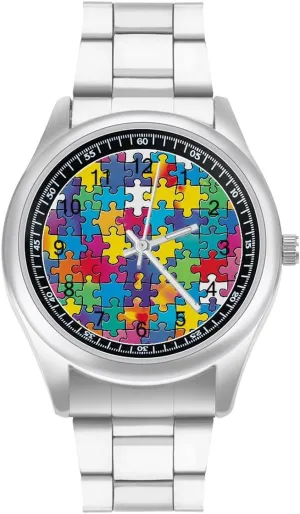 Metal Watch Band Business Watch Simple Steel knowledge impart Band Watch Autism Puzzle Awareness Unisex Wrist Watches 