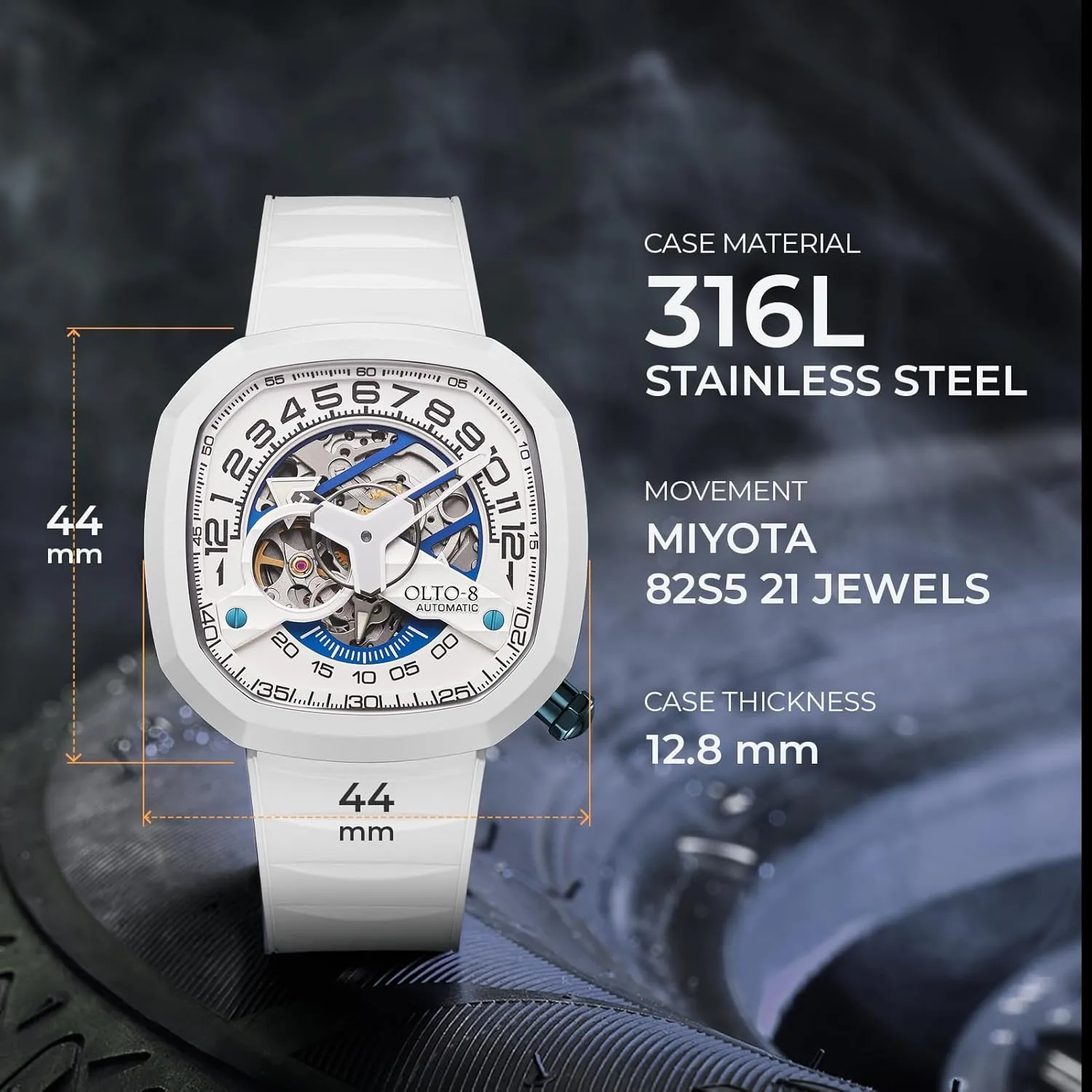Meters Waterproof with Silicone Strap Wrist Watch Accessories, Sapphire Crystal Mirror transform incubation Gifts for Men and Women Automatic Luxury Skeleton Watch, Infinity II RPM-Style Stainless Steel 50 
